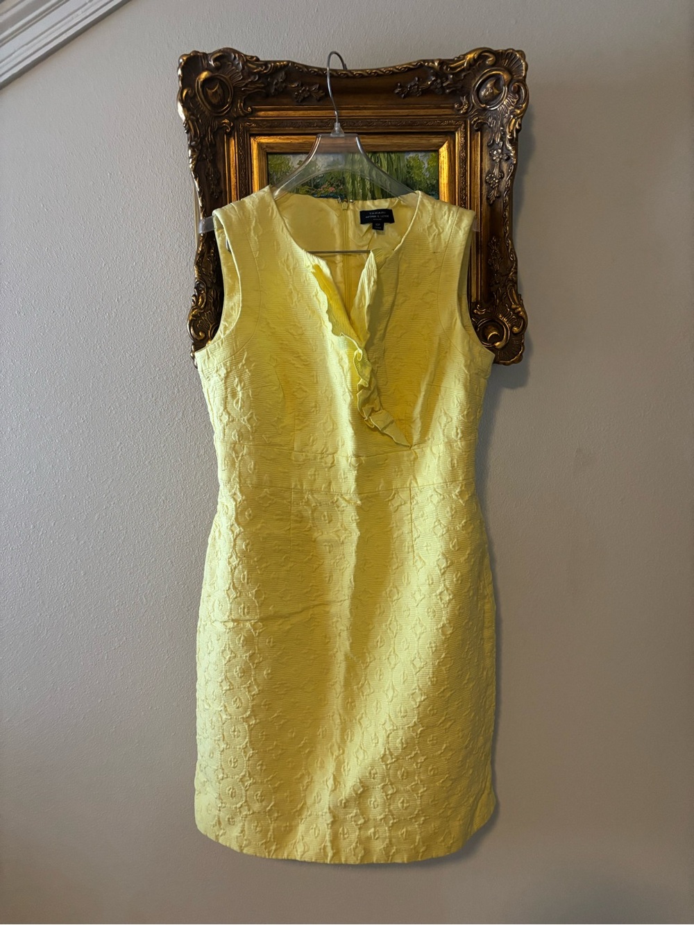 Tahari Arthur S. Levine Yellow Matelassé Sheath Dress Petite